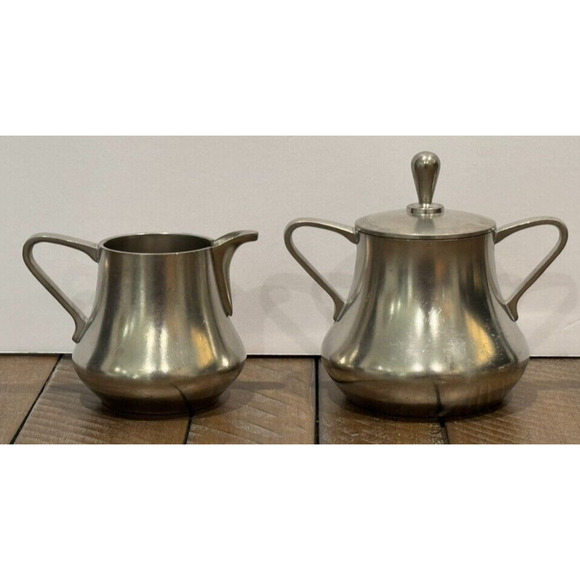 Sevst Cast Pewter Creamer & Sugar Set w/Lid Holland - 3 Piece Set - Picture 1 of 8
